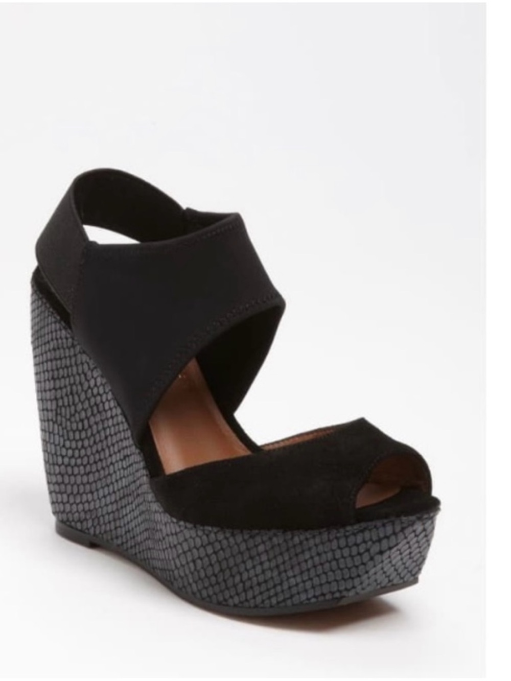 Donald J. Pliner Black Textured Wedge Peep-Toe Sandals
